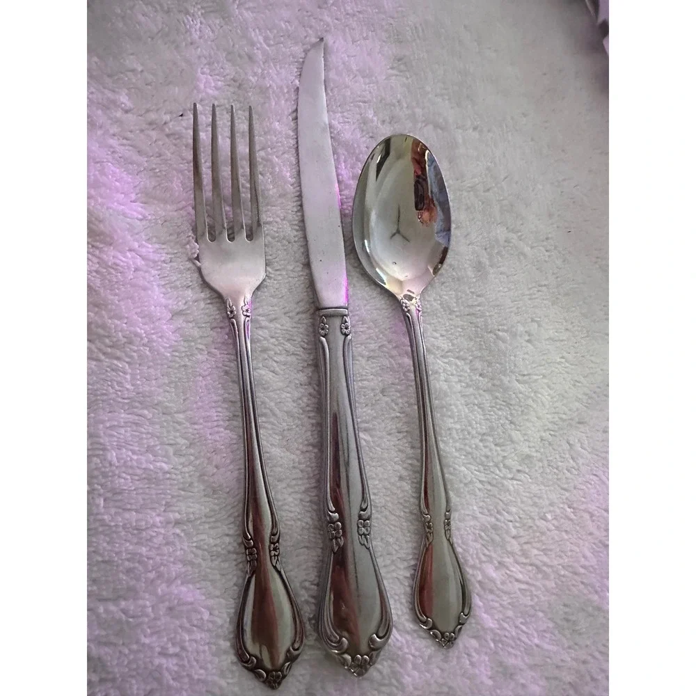 3 Pc Oneida Oneidacraft Deluxe Stainless Chateau Flatware Fork Spoon&Steak Knife